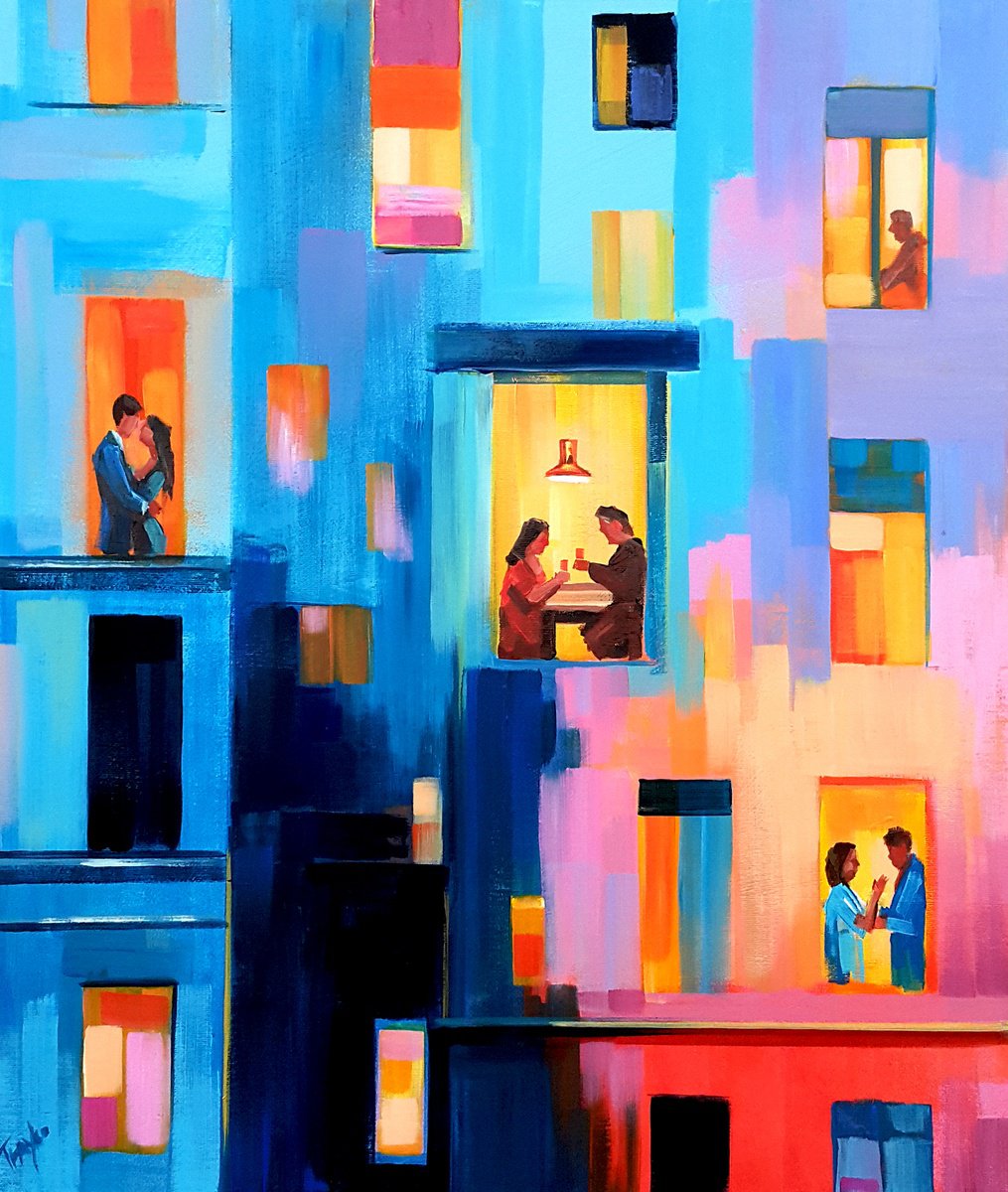 Abstract Portrait Acrylic Painting By Trayko Popov, 24 X 28", I Came Home, Original Artwork