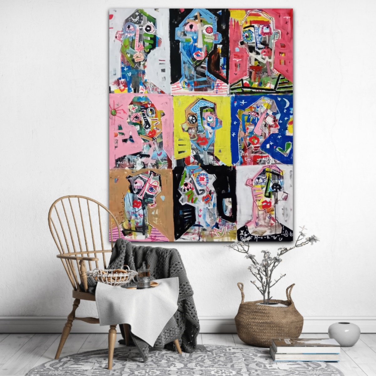 Abstract Portrait Acrylic Painting By Dimitris Pavlopoulos, 39 X 49, Personas 9 # 2, Original Artwork