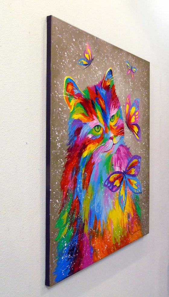 The rainbow cat and butterflies