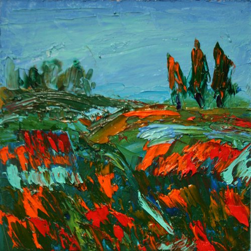 Abstract Landscape.  3x3" / FROM MY A SERIES OF MINI WORKS LANDSCAPE / ORIGINAL OIL PAINTING by Salana Art Gallery