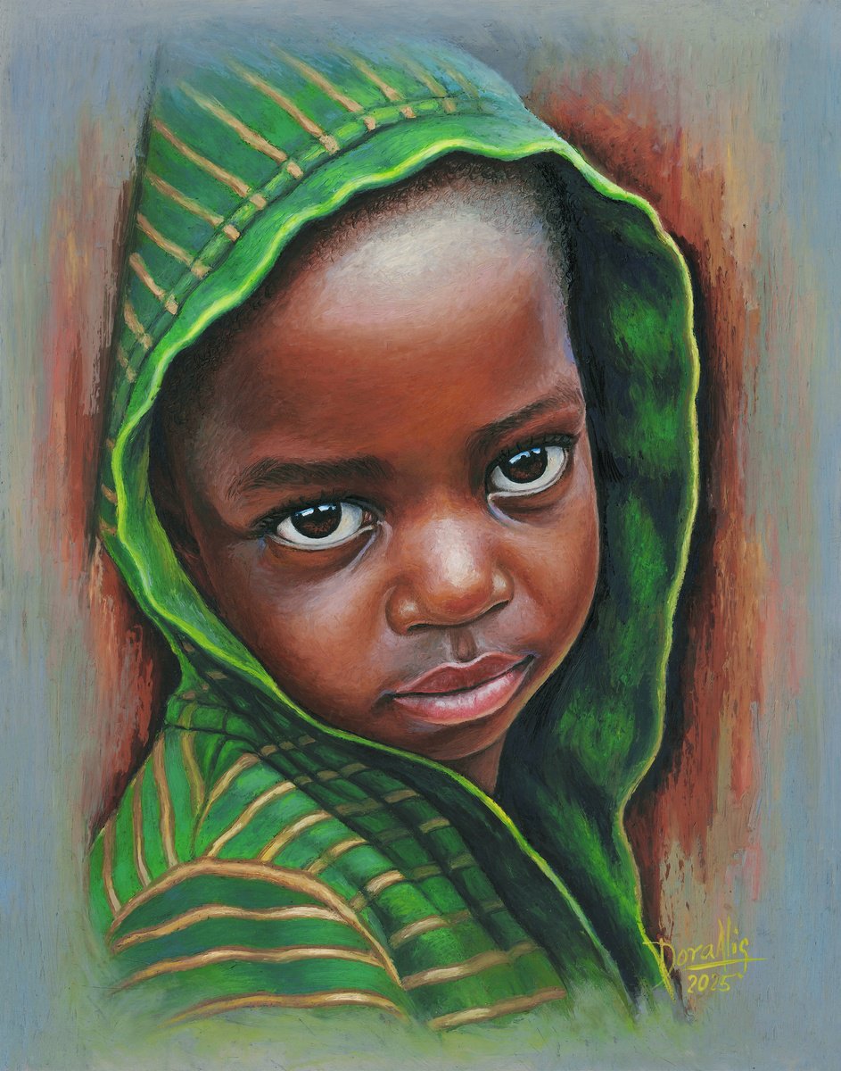 Expressive Portrait Painting By Dora Alis Mera Velasco, 11 X 14, Colors Of Innocence 8, Original Artwork