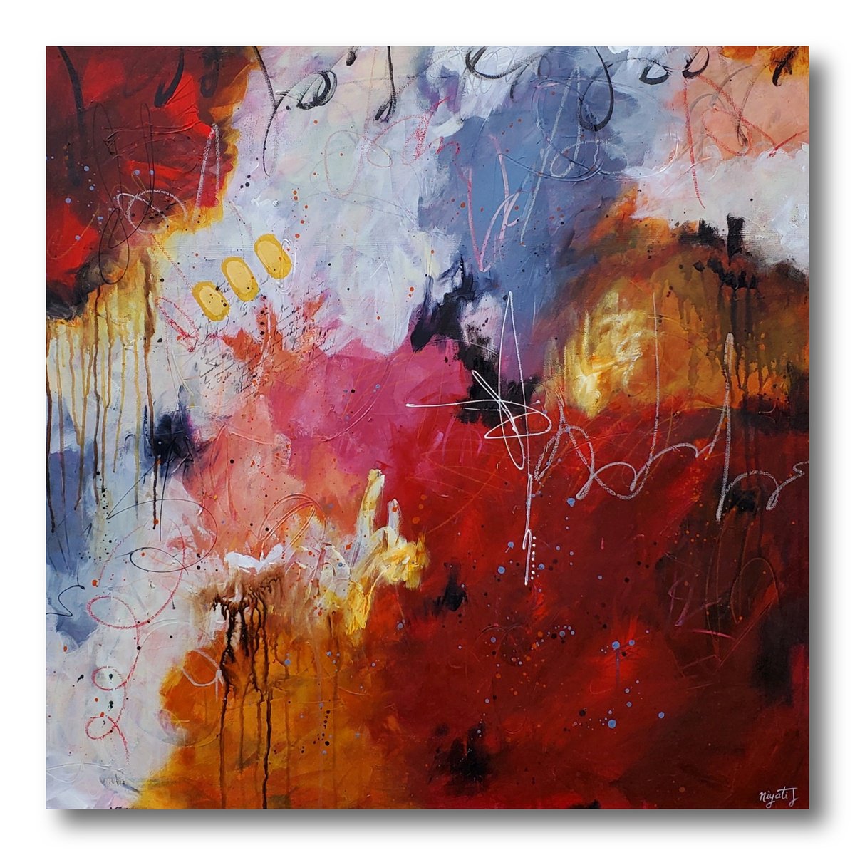 Abstract Acrylic Painting By Niyati Jiwani, 36 X 36", Cosmic Balance, Original Artwork