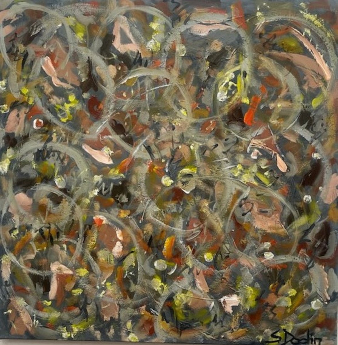 Abstract Acrylic Painting By Sylvie Dodin, 39 X 39", Patchwork, Original Artwork