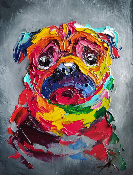 Pug dog - pug, dog, animals, oil painting, pug oil painting, pet, pet oil painting, gift, animals art