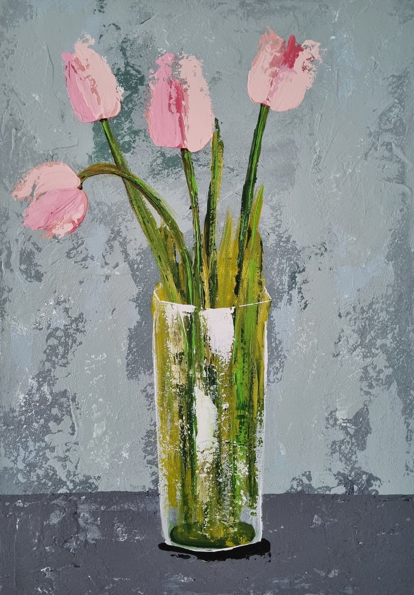 Vase with Pink Tulips by Cinzia Mancini