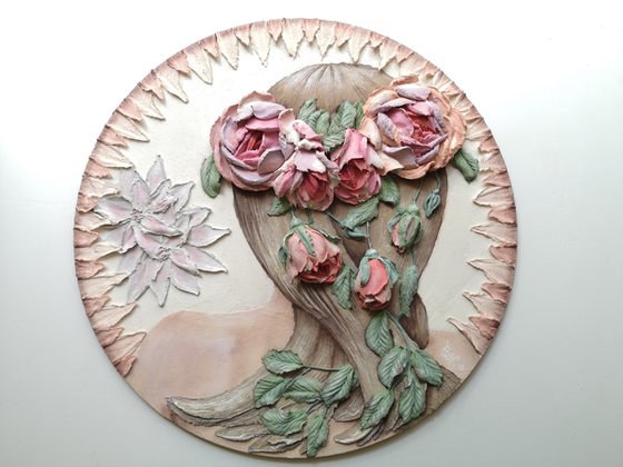 The Girl with a wreath of roses on her head-female silhouette