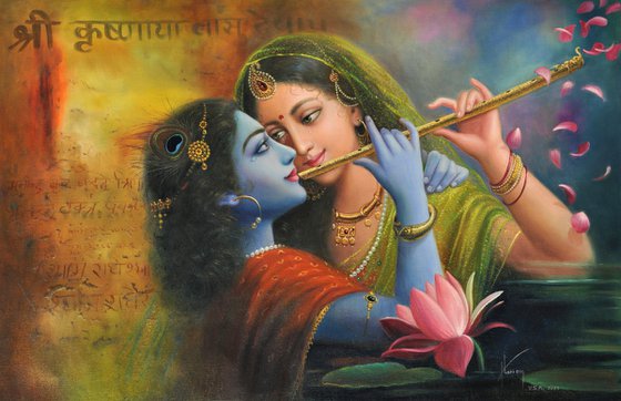 The Marvel Of Flute – Radha Krishna | Oil Painting By Hari Om Singh