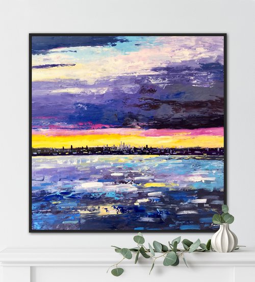 Abstract sunset over city 2022 by Volodymyr Smoliak