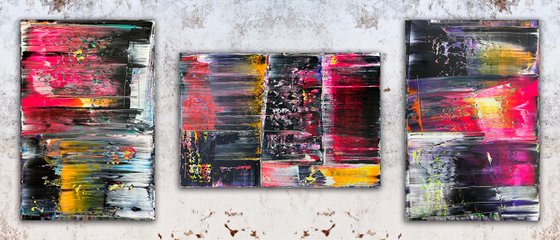 "Ensemble" - Save As A Series - Original PMS Abstract Acrylic Painting Triptych On Canvas - 84" x 36"