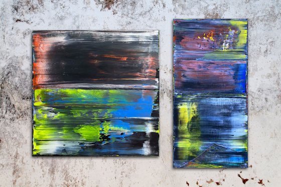 "Why Don't You Make Us" - Save As A Series - Original PMS Abstract Acrylic Painting Diptych on Hand-Stretched Canvas - 48" x 36"