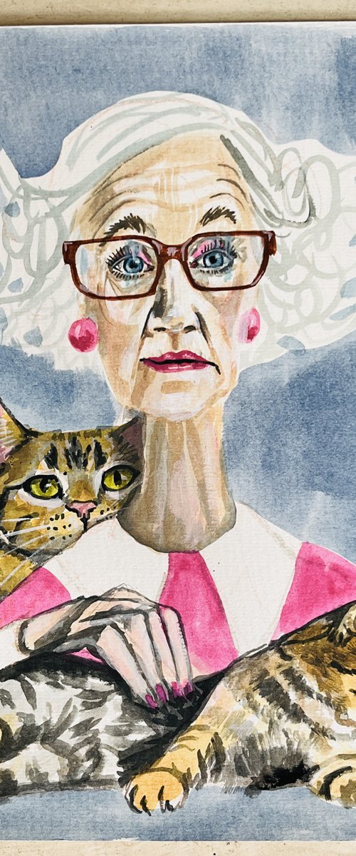 Veronica With Her Cats by Victoria Coleman by Victoria Coleman
