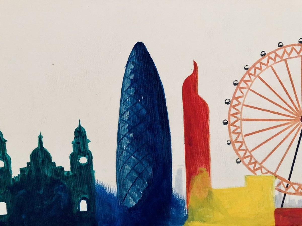 Impressionistic Cityscapes Painting By Shabs Beigh, 40 X 12", London Skyline, Original Artwork