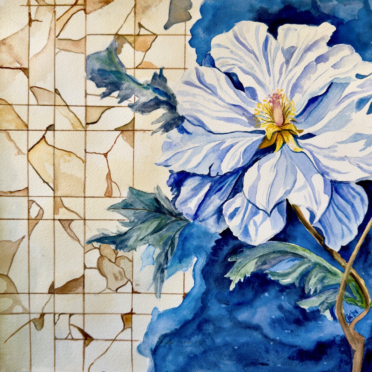 Photorealistic Watercolour , Blue-Purple Clematis By Irina Kurganskaya, 12 X 12, Artwork For Sale On Artfinder