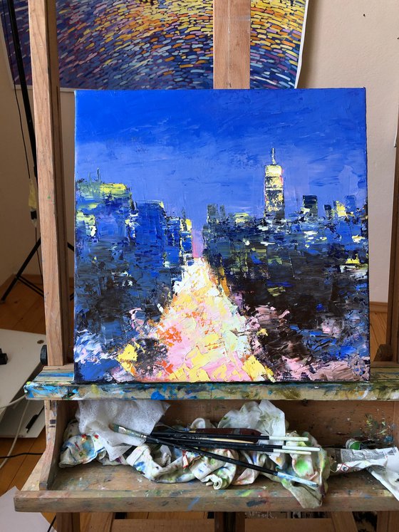 Abstract cityscape, New York painting, art for gift