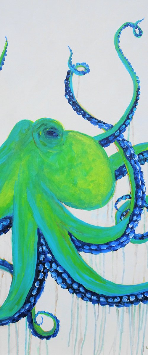 Large Abstract Octopus Painting. Acrylic painting on canvas. Ocean Animals Painting 61x91cm. by Sveta Osborne