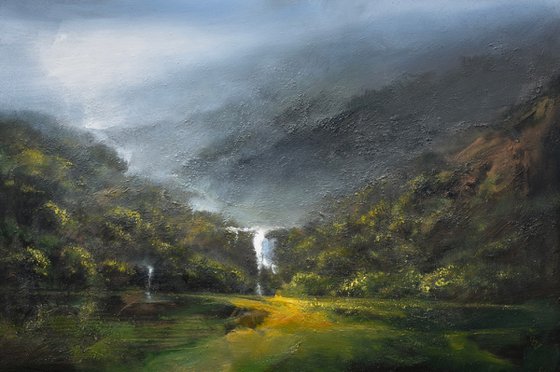 " The secret of the green valley - The way of waterfall " W 120 x H 80 cm