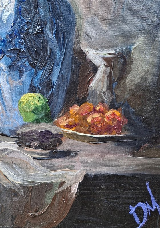 Flowers, fruits and vase