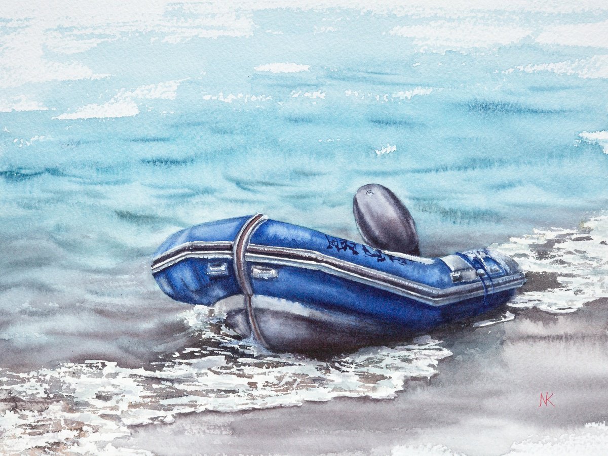 Lonely blue boat by Kateryna Nazarenko