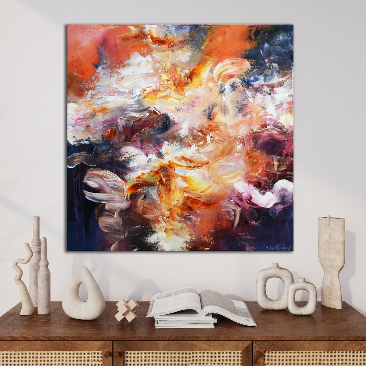 Abstract Acrylic Painting By Andrada Anghel, 36 X 36, Misty Mountains, Original Artwork