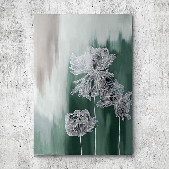 "Emerald Thinness 3" Abstract flower art
