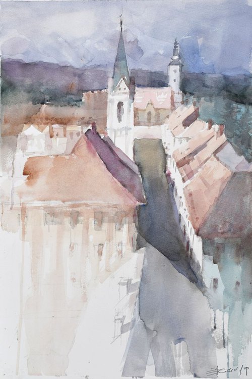 Upper town view... by Goran Žigolić Watercolors