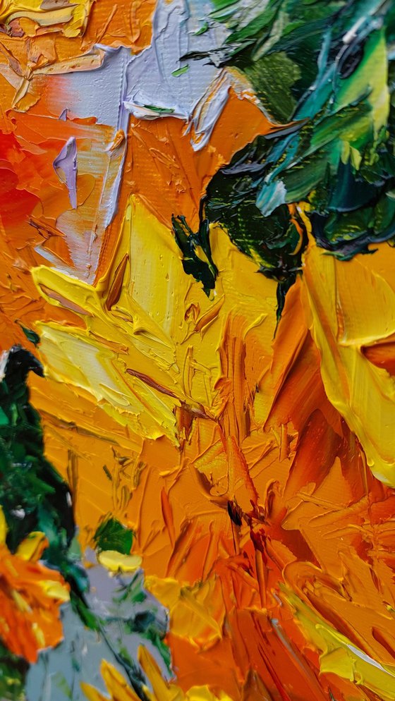 Still life - Yellow flowers (100x80cm, oil painting, palette knife)