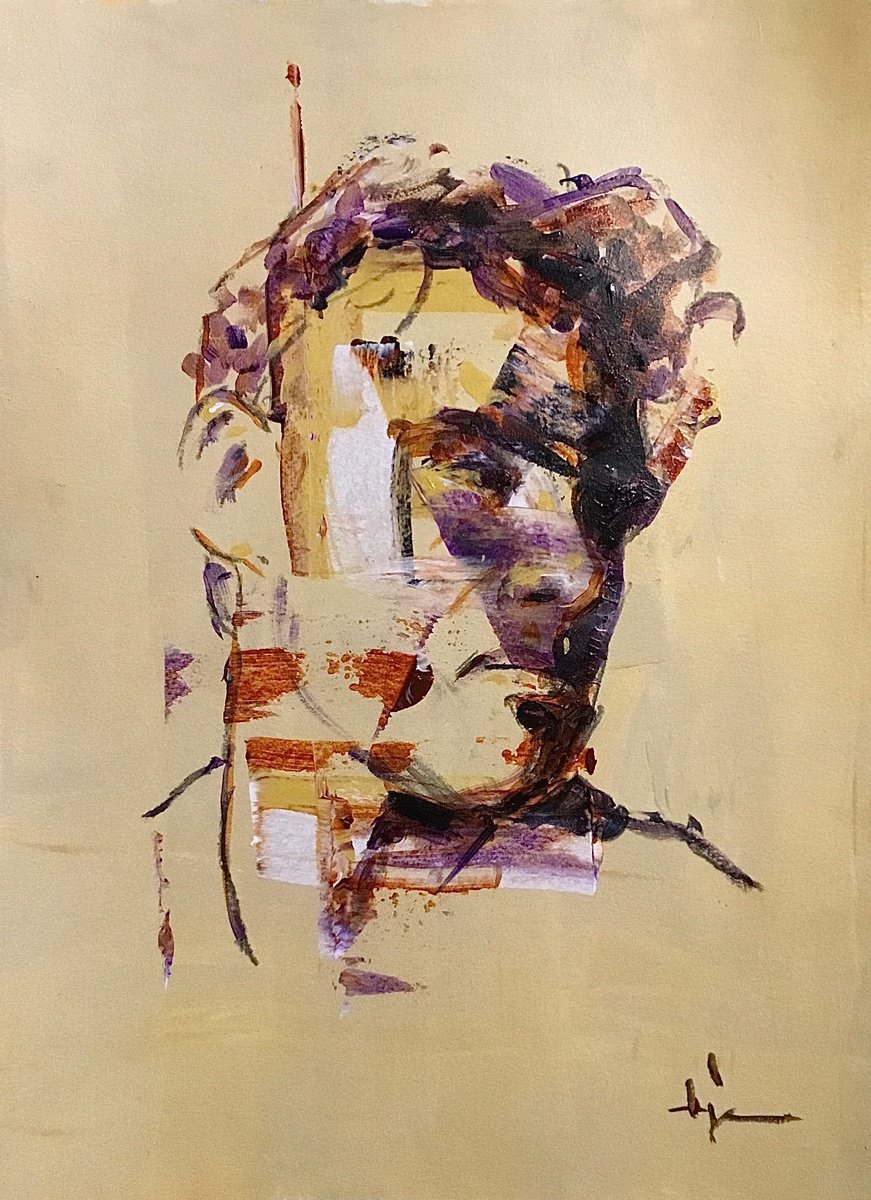 Expressive Portrait Acrylic Painting By Dominique Deve, 11 X 17, Miguel #2, Original Artwork