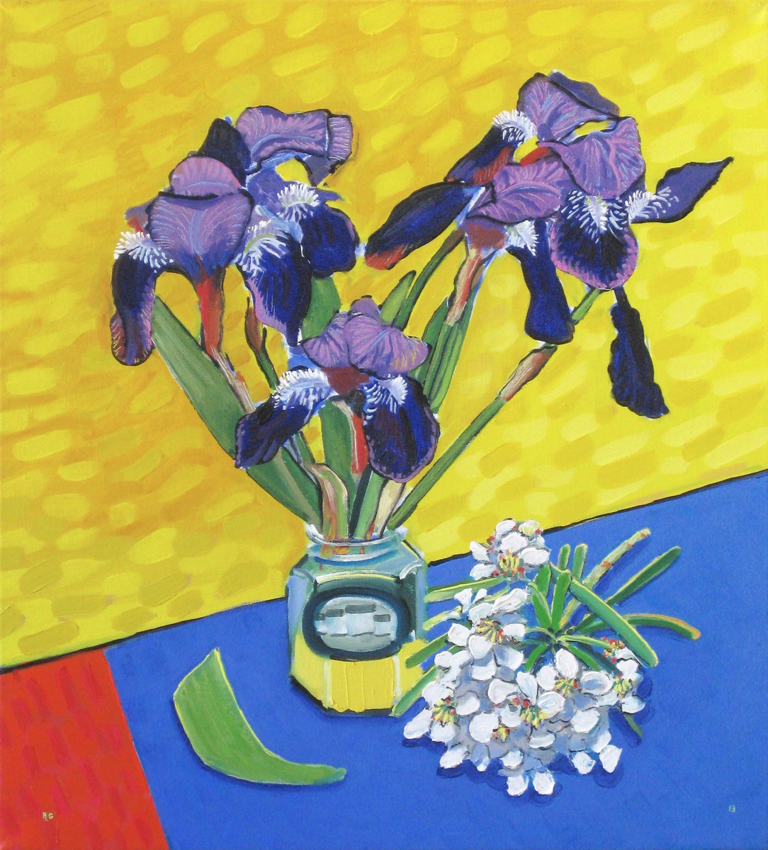 Botanical Oil Painting By Richard Gibson, 20 X 22", Irises (2), Original Artwork