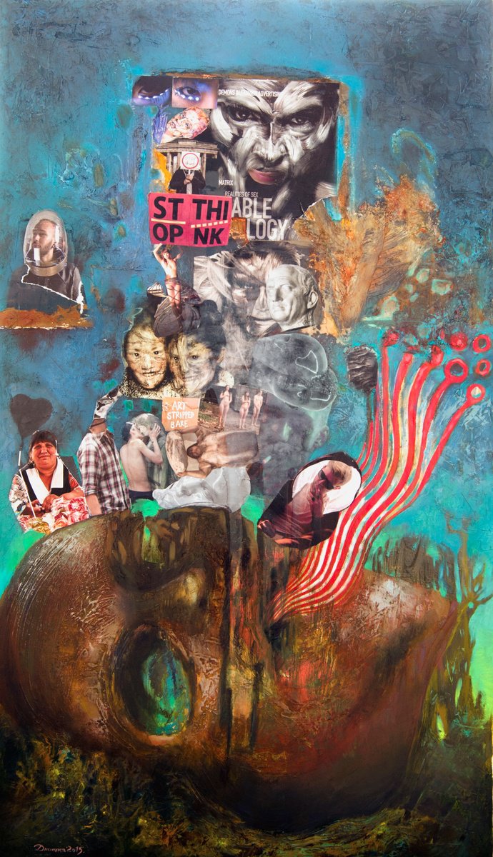 Expressive Portrait Painting By Mykola Dzhychka, 31 X 55", Information Nausea, Original Artwork