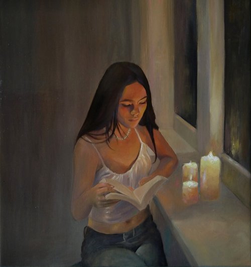 Without internet 53x57cm ,oil/canvas, impressionistic figure by Kamsar Ohanyan