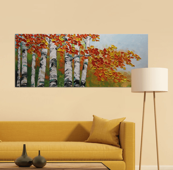 Fall Birch Forest - Textured Tree Painting