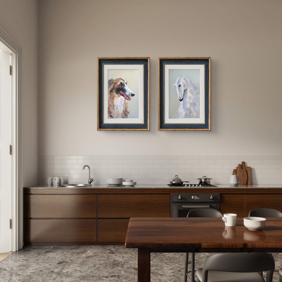 Twin Dog Portraits Pastel