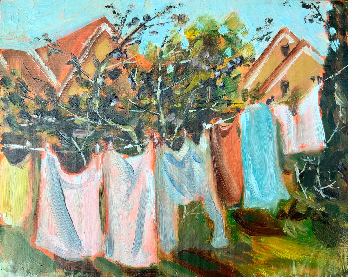 In my garden - clothesline, hanging laundry, countryside by Alexandra Jagoda (Ovcharenko)