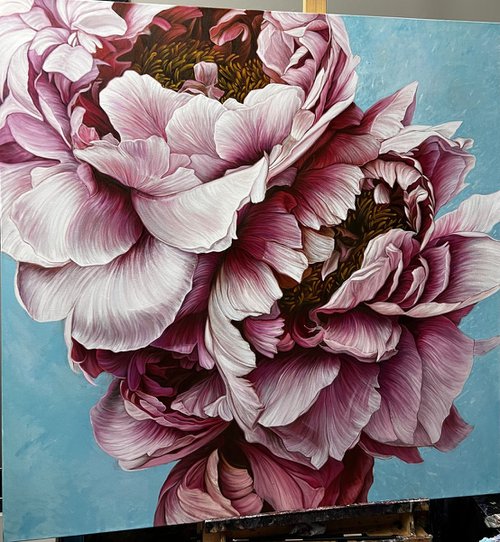 A pair of peonies on an airy background by Elena
