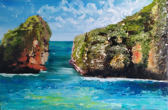 Rocks, original landscape seascape Bali oil painting, bedroom art