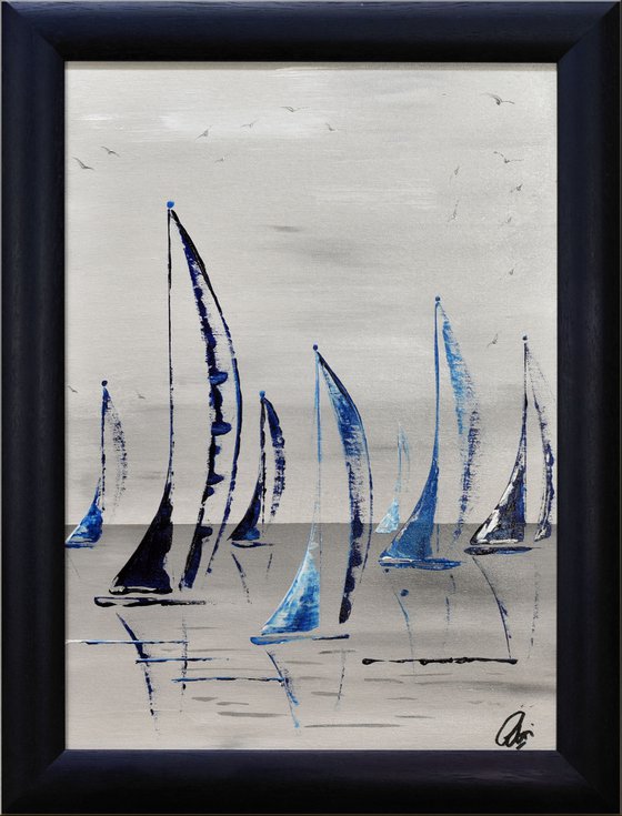 Day in Summer - Acrylic Painting - Framed Sailboat Painting