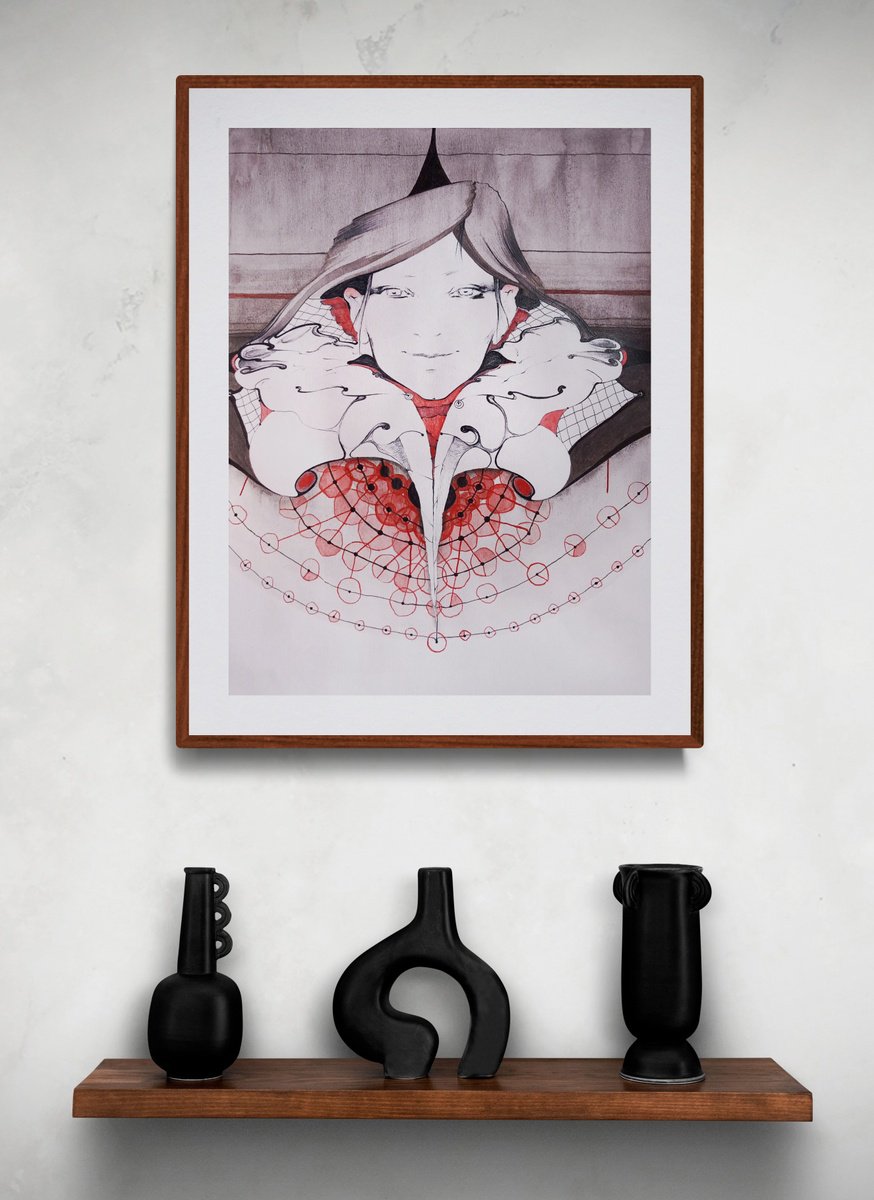 Surrealistic Portrait Painting By Marija Stojkovic, 12 X 17", Moderation Ii, Original Artwork