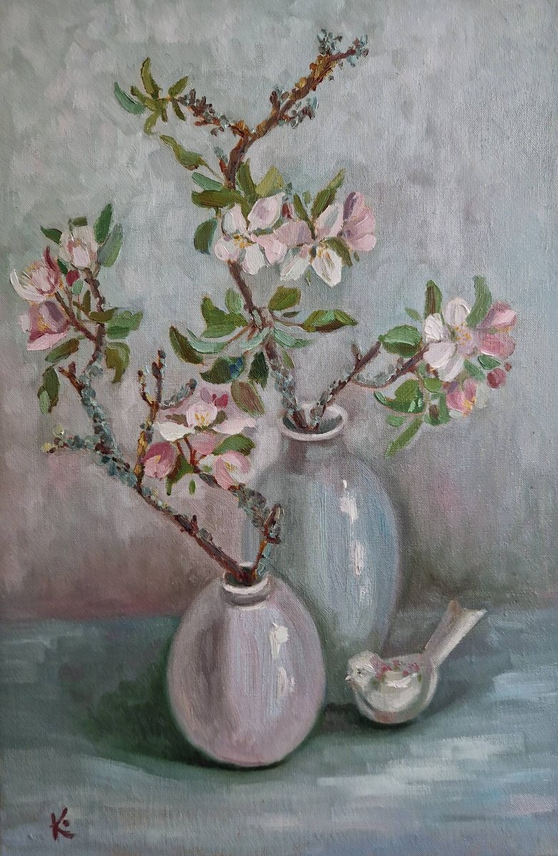 Still life with flowers Spring bloom by Olena Kolotova