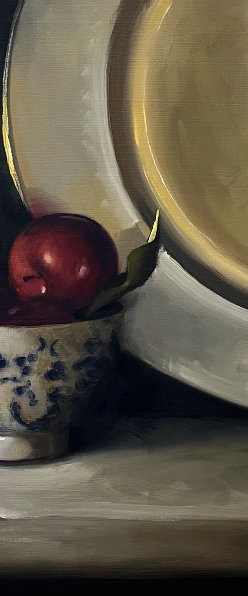 Plums and gold plate. by Susie Cornwall