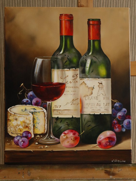 Wine Bottles with Cheese