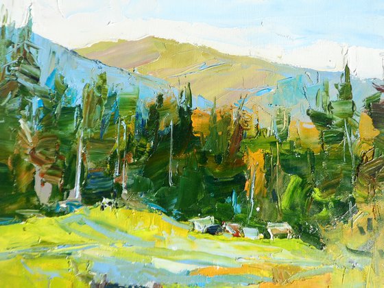 Mountains Painting Forest Original Oil Painting Oil on Canvas