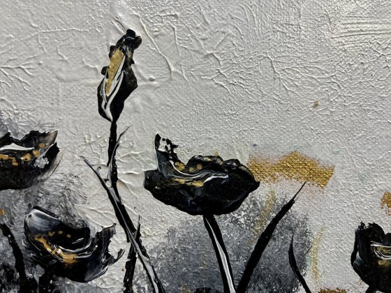 Black and Gold Abstract Poppies.