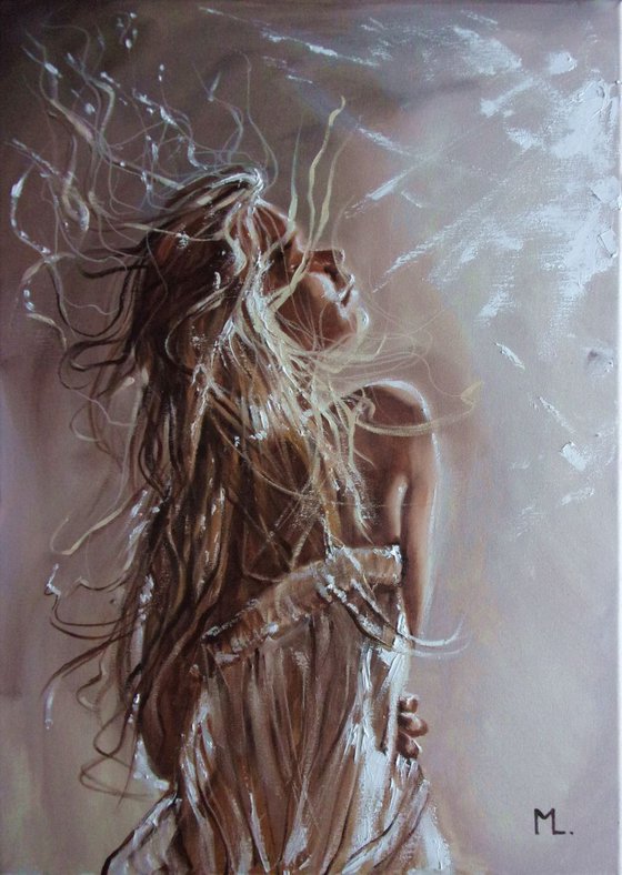 " WINDY DREAM "- WIND HAIR ORIGINAL OIL PAINTING, GIFT,