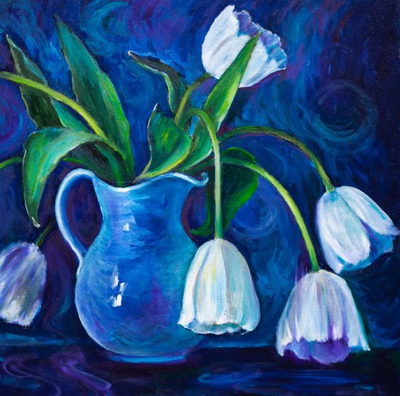 White Tulips In A Jug