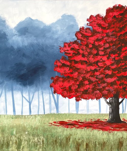 Rich Vibrant Red Tree by Aisha Haider