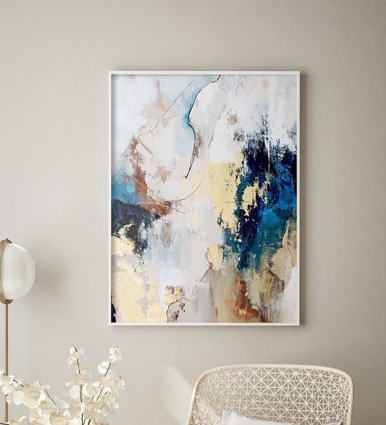 "Flow 4" Abstract acrylic blue gold art