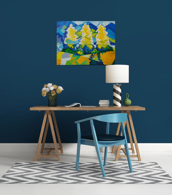Three trees (60x80cm, cubism, oil painting, ready to hang)