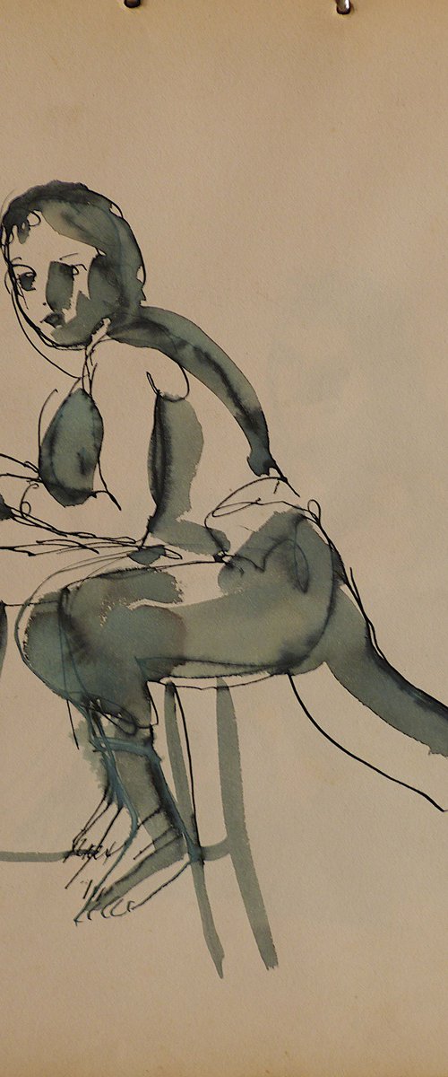 The Model 1991-2, vintage drawing 24x32 cm by Frederic Belaubre