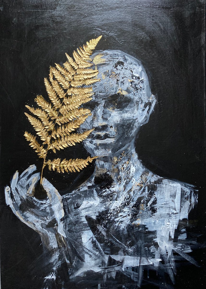Expressive Portrait Acrylic Painting By Valeria Golovenkina, 20 X 28", Fern, Original Artwork
