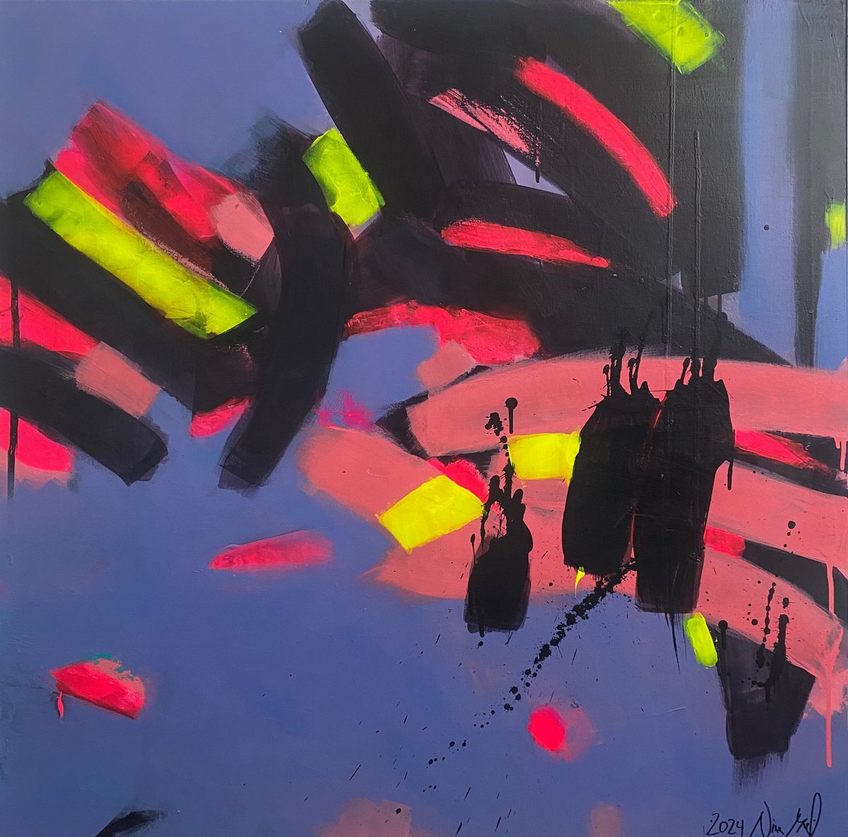 Abstract Acrylic Painting By Nina Mahnik, 39 X 39", Even At Your Darkest Spot....., Original Artwork